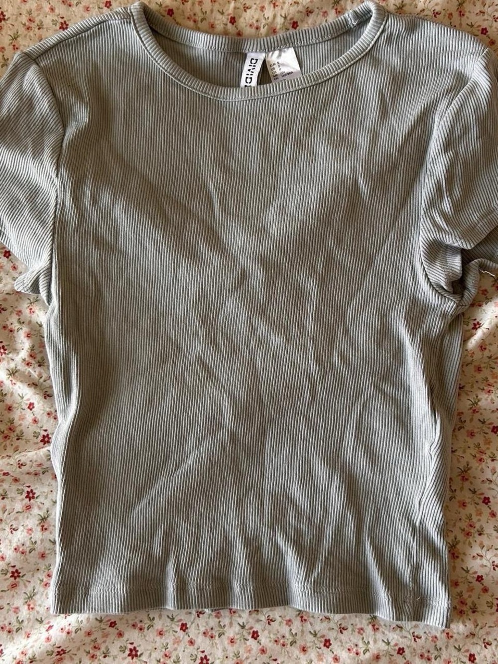H&M Divided Ribbed Short Sleeve Tee in Sage Green